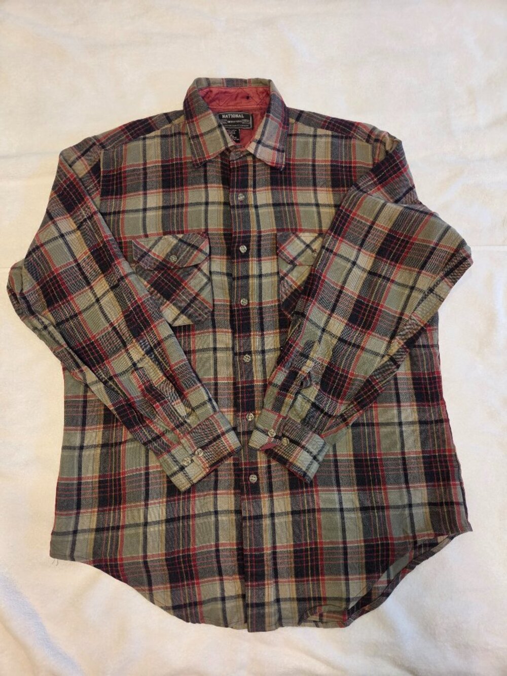 National Outfitters Men's XL Brown Red Black Plaid Flannel Button Up Shirt